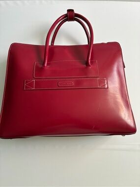 Structured Red Leather Laptop Tote